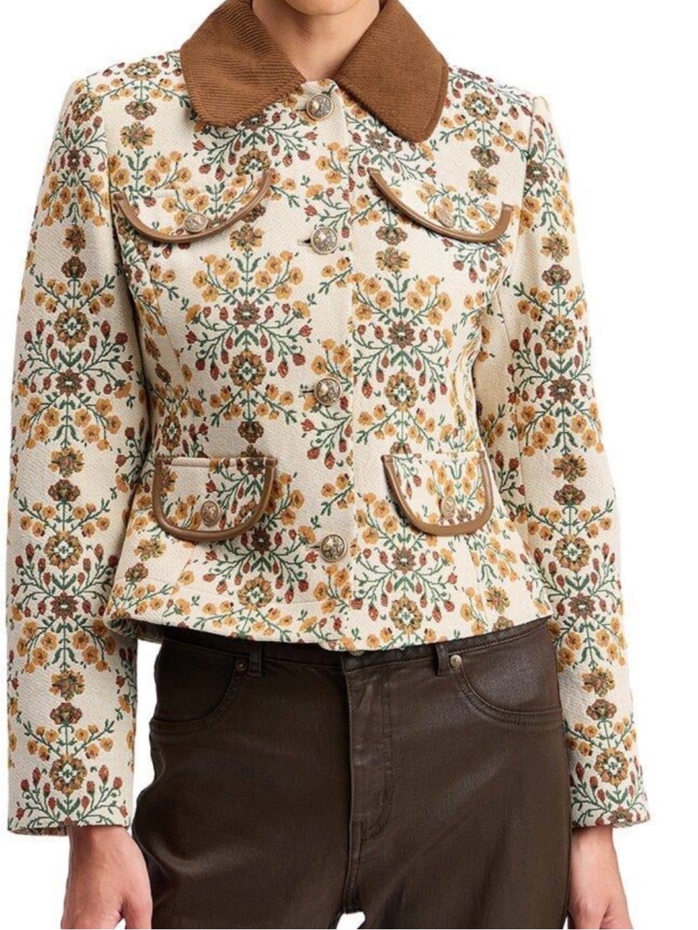 NWT Avec Les Filles Floral Embroidered Cropped Jacket M